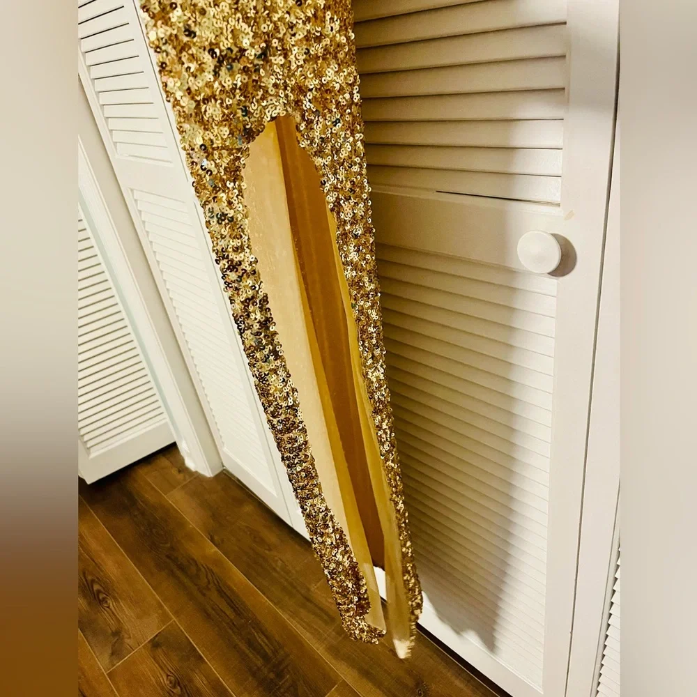 Gold Sequin Embellished Gown Dress - Picture 3 of 12